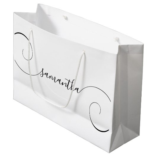 Zwarte Kromme Handtekening Naam Groot Cadeauzakje (Voorkant Gekanteld)