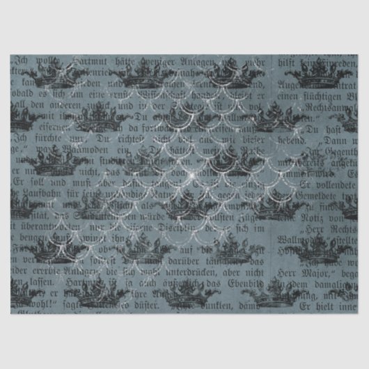 Zwarte kronen en schrijven op blauwe ontkoppeling tissuepapier (Voorkant)