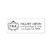 Zwarte Kroon & Bloem Frame Label Rubberstempel (Gestempeld)