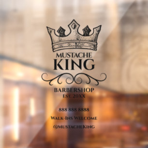Zwarte Kroon Koning Snor Barbierszaak Bedrijf Raamsticker