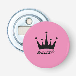 Zwarte Kroon Koningin Tekst naam Knop Flesopener Button Flesopener