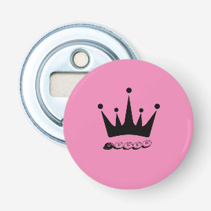 Zwarte Kroon Koningin Tekst naam Knop Flesopener Button Flesopener