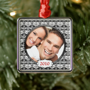 Zwarte Kroonluchter Damast Foto Kerst Ornament