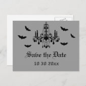 Zwarte kroonluchter en Damask Save the Date Briefk Aankondigingskaart (Voorkant / Achterkant)