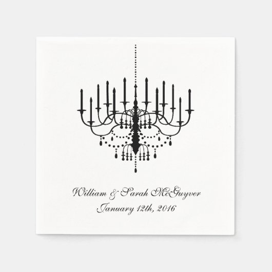 Zwarte kroonluchter trouwpapier servetten (Voorkant)