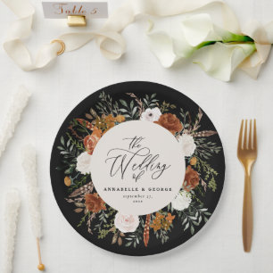 Zwarte kruidachtige terracotta floral rustige mode papieren bordje