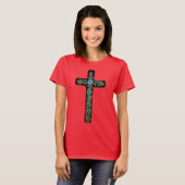 Zwarte kruis met bloemen t-shirt (Voorkant volledig)