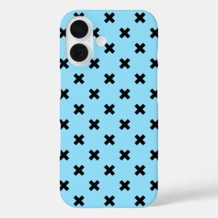 Zwarte kruissteken op babyblauw iPhone 16 hoesje