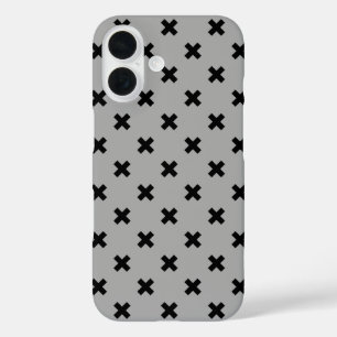 Zwarte kruissteken op grijs iPhone 16 hoesje