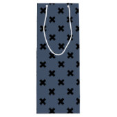 Zwarte kruisstiches op blauwe grijs wijn cadeautas (Achterkant)