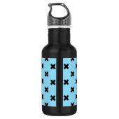 Zwarte kruisstift op babyblauw waterfles  (Achterkant)