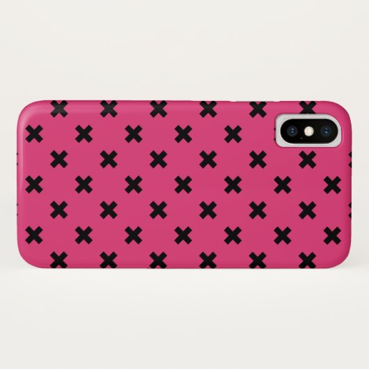 Zwarte kruisstiften op fuchsia Case-Mate iPhone case (Achterkant (horizontaal))