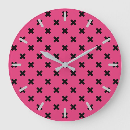 Zwarte kruisstiften op fuchsia grote klok (Voorkant)
