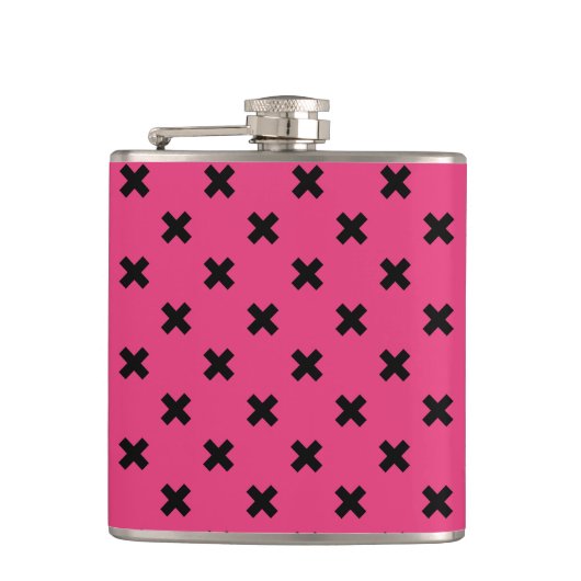 Zwarte kruisstiften op fuchsia heupfles (Voorkant)