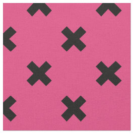 Zwarte kruisstiften op fuchsia stof