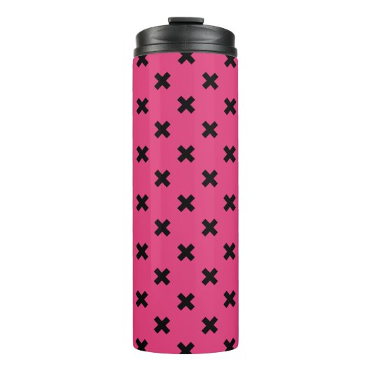 Zwarte kruisstiften op fuchsia thermosbeker (Voorkant)
