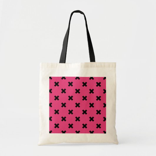 Zwarte kruisstiften op fuchsia tote bag (Voorkant)