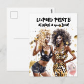 Zwarte krullende meisjes luipaardprint waterverf f briefkaart (Voorkant / Achterkant)