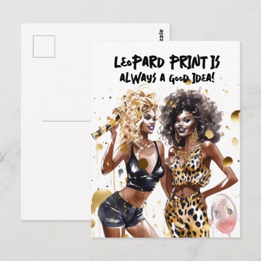 Zwarte krullende meisjes luipaardprint waterverf f briefkaart (Voorkant / Achterkant)