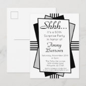 Zwarte Kunst Deco 50th Surprise Party Birthday Uitnodiging Briefkaart (Voorkant / Achterkant)