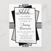 Zwarte Kunst Deco 50th Surprise Party Birthday Uitnodiging Briefkaart (Voorkant)