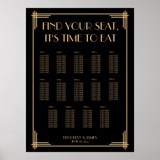 Zwarte kunstdeco-weddenschappen poster (Voorkant)