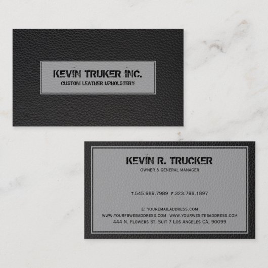 Zwarte kunstledertextuur visitekaartje (Voorkant / Achterkant)