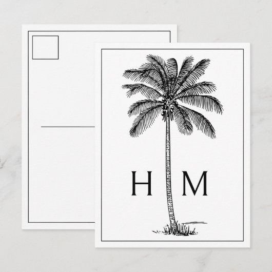 Zwarte Kust Palmetto Palm Monogram Briefkaart (Voorkant / Achterkant)