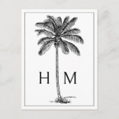 Zwarte Kust Palmetto Palm Monogram Briefkaart (Voorkant)