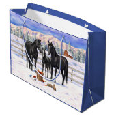 zwarte kwartpaarden in sneeuw groot cadeauzakje (Achterkant Gekanteld)