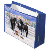 zwarte kwartpaarden in sneeuw groot cadeauzakje (Voorkant Gekanteld)