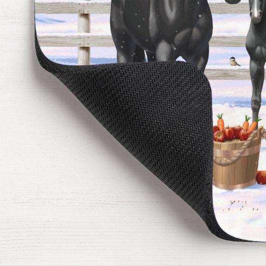 zwarte kwartpaarden in sneeuw muismat (Hoek)