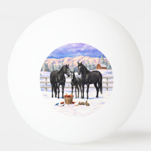 zwarte kwartpaarden in sneeuw pingpongbal