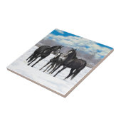 zwarte kwartpaarden in sneeuw tegeltje (Zijkant)