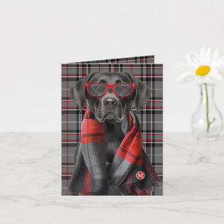 Zwarte Lab hond en rood grijs geruit monogram Kaart