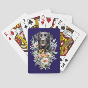 Zwarte Lab hond in veldbloemen Pokerkaarten