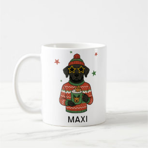 Zwarte Lab hond Kerst Aangepaste Naam Koffiemok