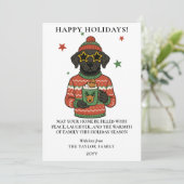 Zwarte Lab hond lelijke trui Kerstmis Feestdagenkaart (Staand voorkant)