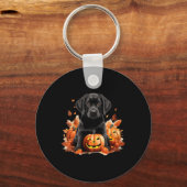 Zwarte Lab hond Moeder Vader Halloween Herfst Grap Sleutelhanger (Voorkant)