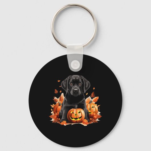 Zwarte Lab hond Moeder Vader Halloween Herfst Grap Sleutelhanger (Voorkant)