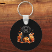 Zwarte Lab hond Moeder Vader Halloween Herfst Grap Sleutelhanger (Voorkant)