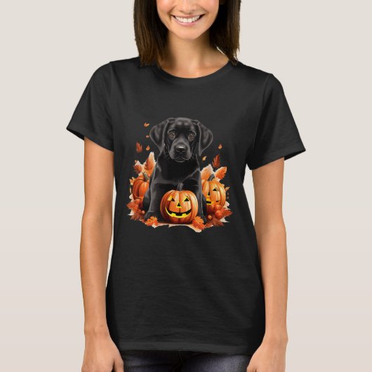 Zwarte Lab hond Moeder Vader Halloween Herfst Grap T-shirt (Voorkant)