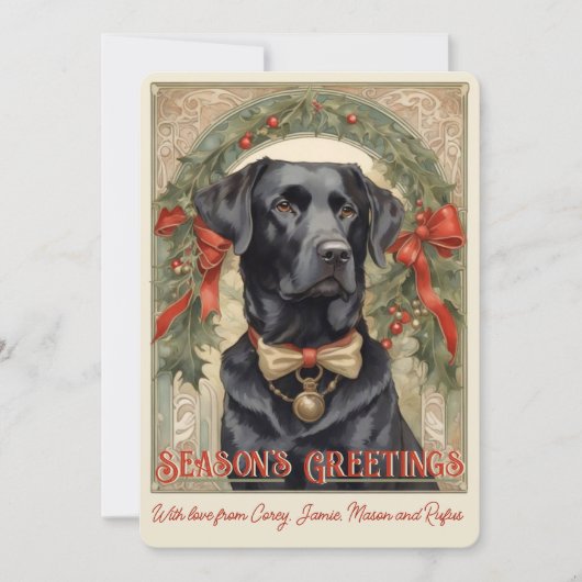 Zwarte Lab hond vintage kerstkaart (Voorkant)