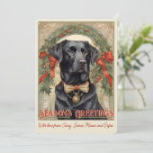 Zwarte Lab hond vintage kerstkaart (Staand voorkant)