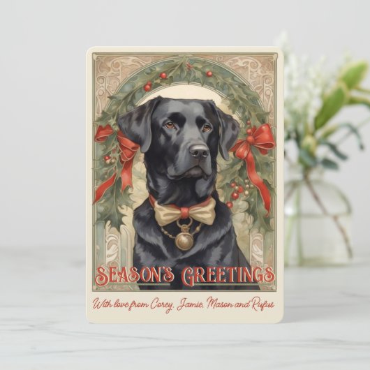 Zwarte Lab hond vintage kerstkaart (Staand voorkant)