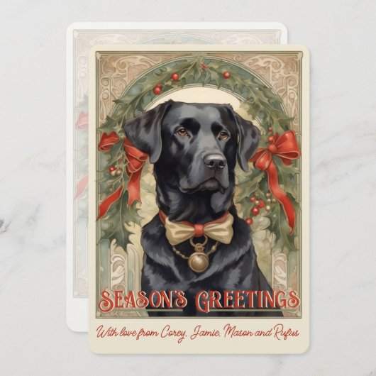Zwarte Lab hond vintage kerstkaart (Voorkant / Achterkant)