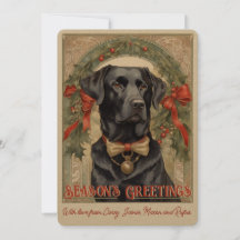 Zwarte Lab hond Vintage Kerstkaart