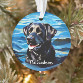 Zwarte Lab in het water Ornament