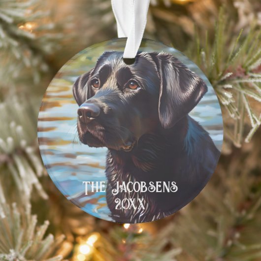 Zwarte Lab in het water Ornament (Boom)