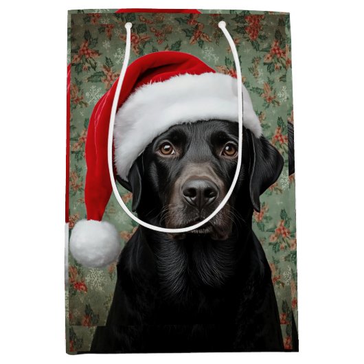 Zwarte lab kerst medium cadeauzakje (Voorkant)